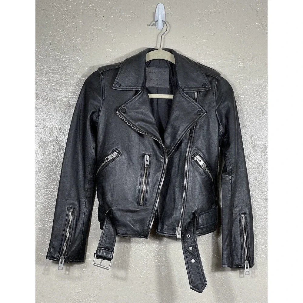 NWOT ALLSAINTS BALFERN LEATHER BIKER WOMEN'S JACKET BLACK SIZE - 0.US/4.UK/32.EU
